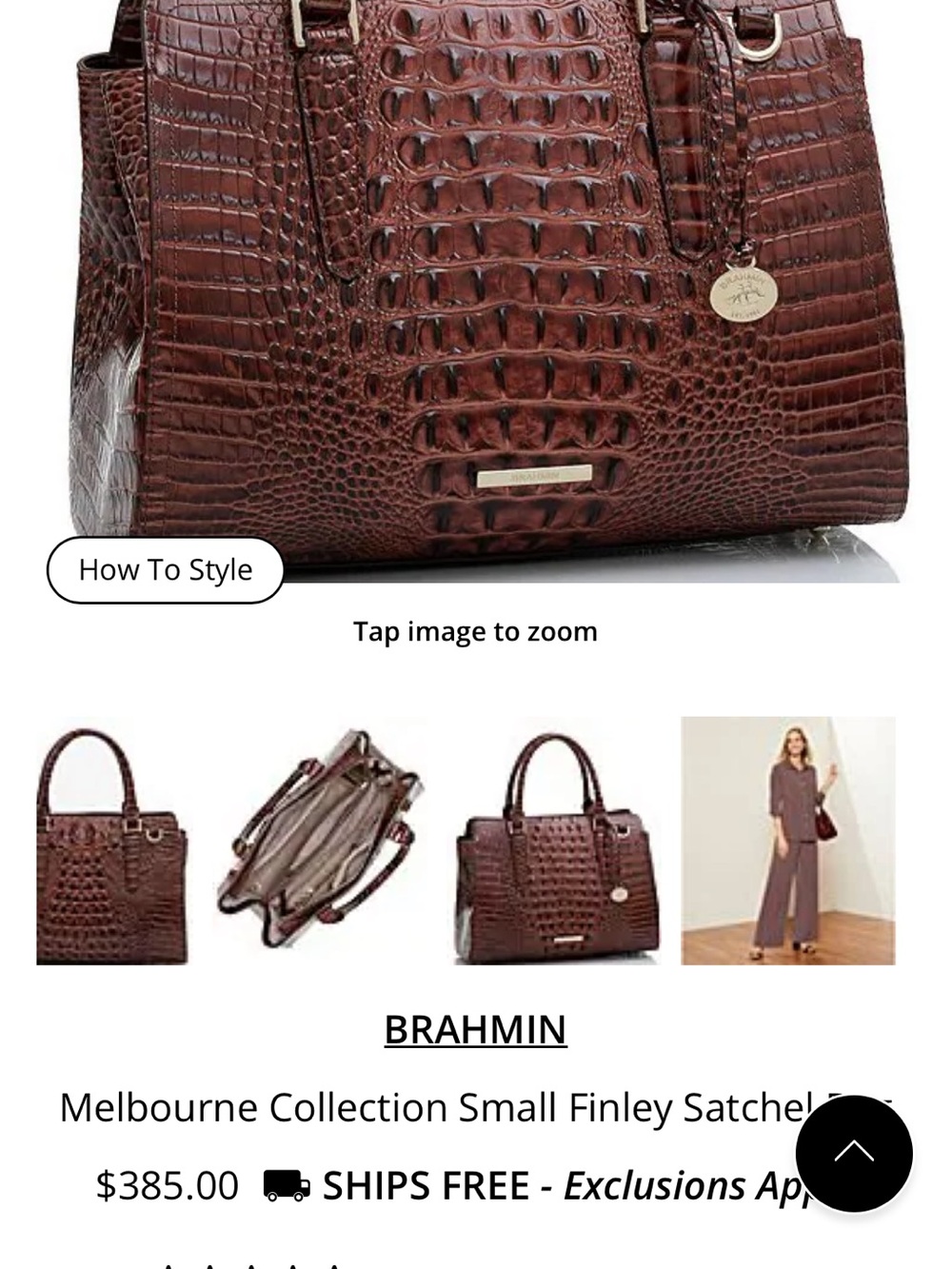 NWT Brahmin Small Finley Melbourne Pecan Croc Satchel Handbag w Dustbag $385 - Picture 9 of 9